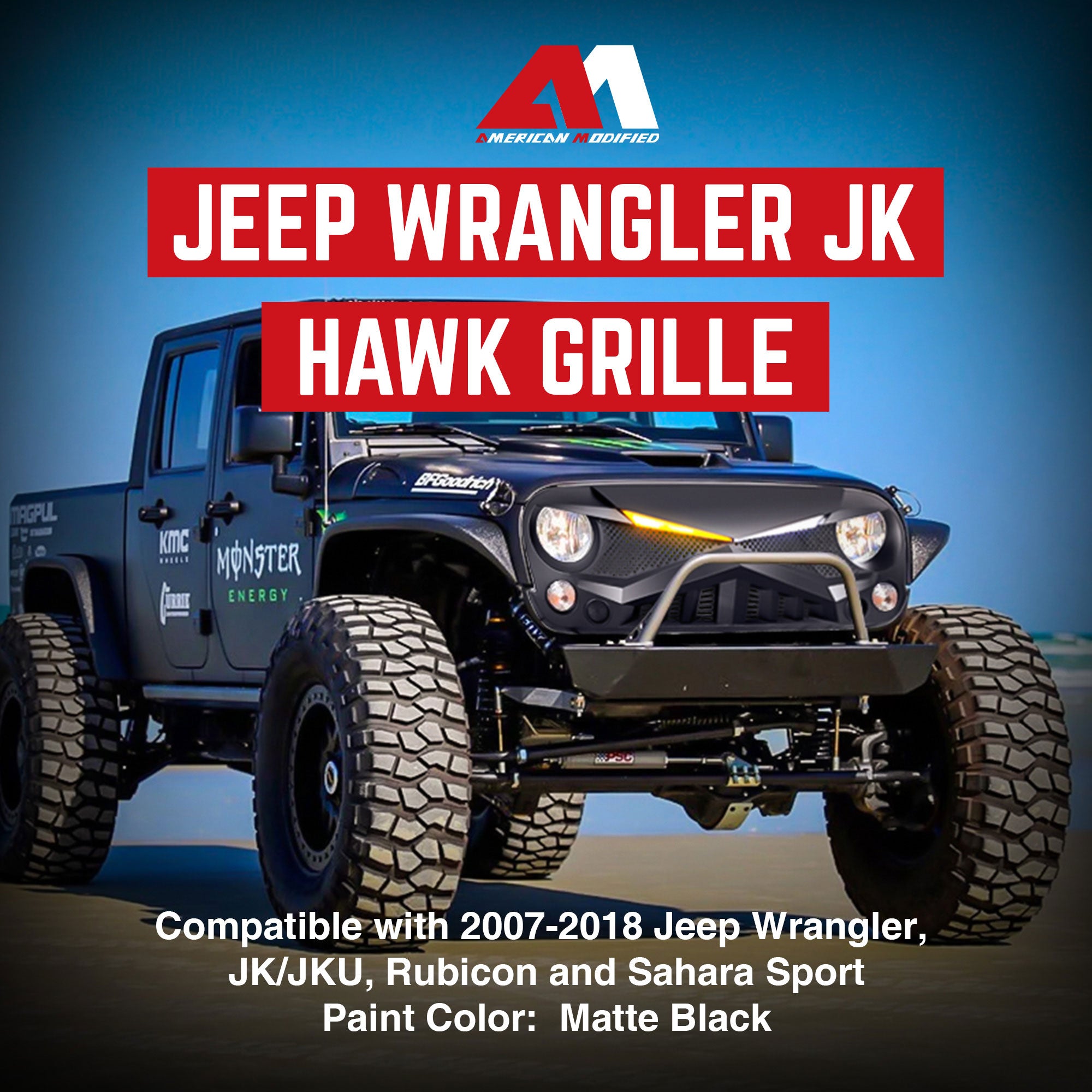 AMERICAN MODIFIED Hawke Grille for 2007-2018 Jeep Wrangler JK, Black (Used) - VMInnovations