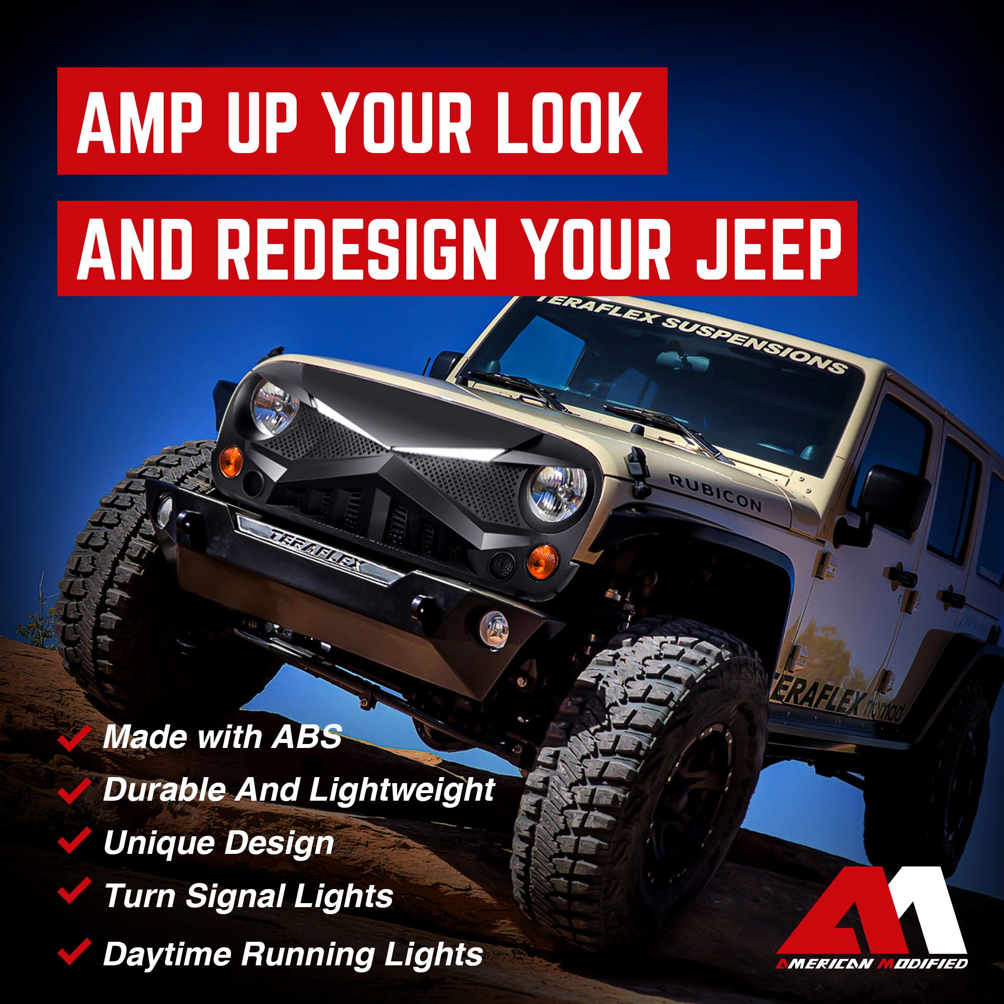 AMERICAN MODIFIED Hawke Grille for 2007-2018 Jeep Wrangler JK, Black (Used) - VMInnovations