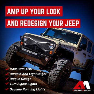 AMERICAN MODIFIED Hawke Grille for 2007-2018 Jeep Wrangler JK, Black (Used) - VMInnovations