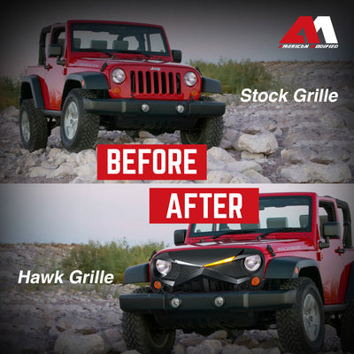 AMERICAN MODIFIED Hawke Grille for 2007-2018 Jeep Wrangler JK, Black (Used)