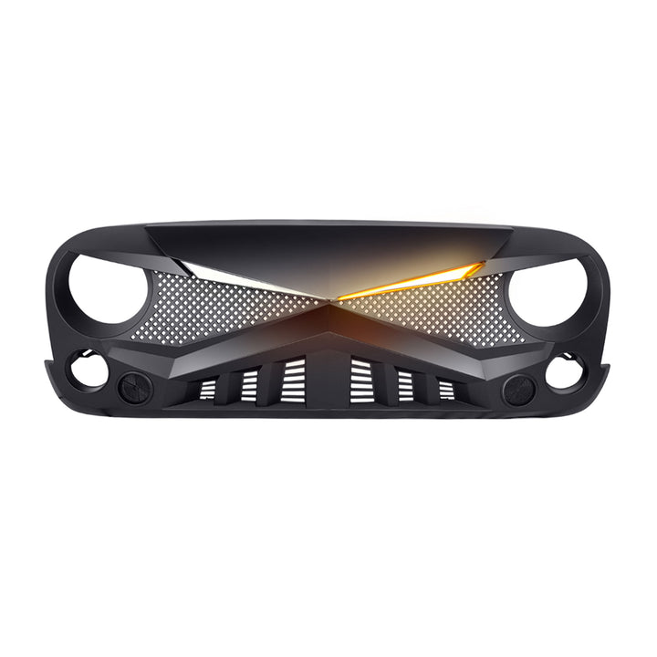 AMERICAN MODIFIED Hawke Grille Compatible with 2007-2018 Jeep Wrangler JK, Black