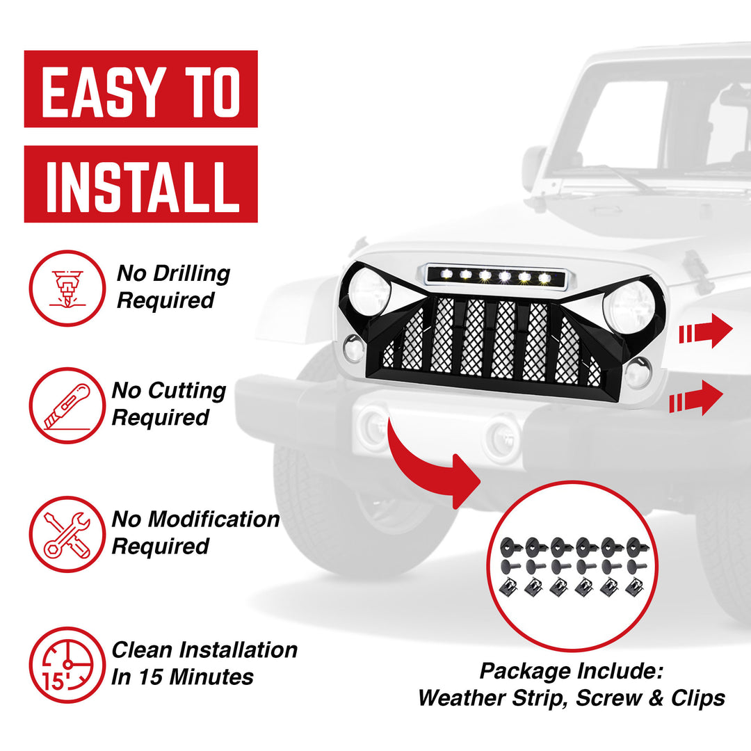 American Modified Front Gladiator Grille Compatible with 07-18 Jeep Wrangler JK