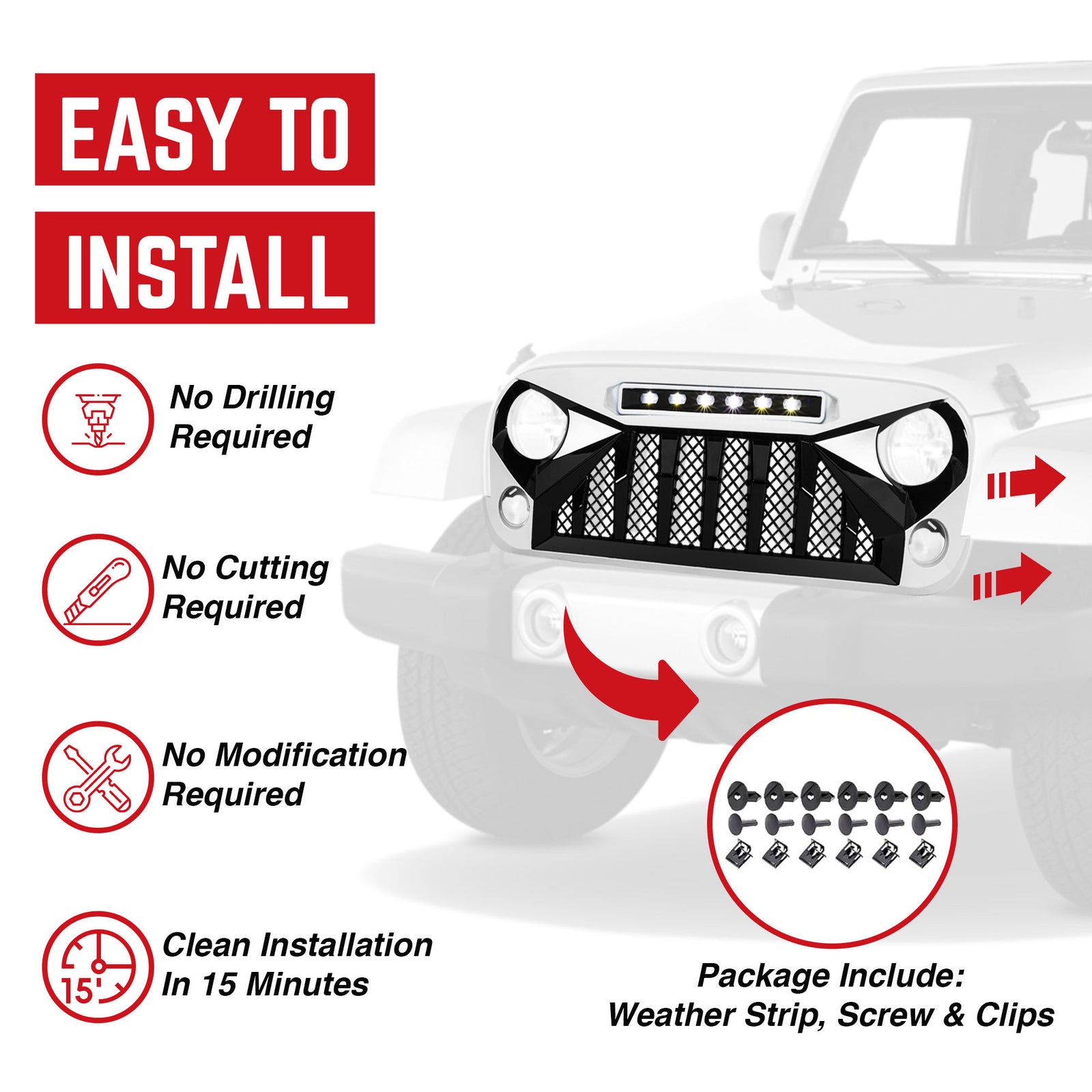 American Modified Front Gladiator Grille Compatible with 07-18 Jeep Wrangler JK - VMInnovations