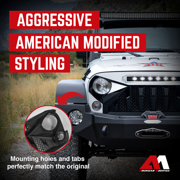 American Modified Front Gladiator Grille Compatible with 07-18 Jeep Wrangler JK