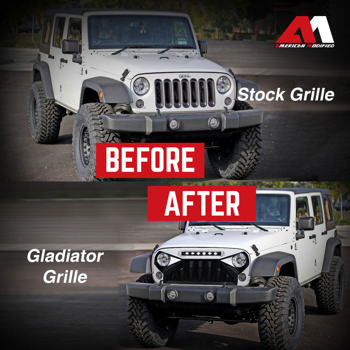 American Modified Front Gladiator Grille Compatible with 07-18 Jeep Wrangler JK