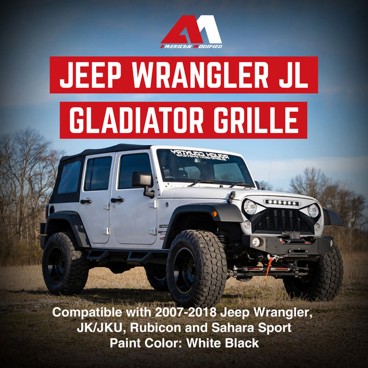 American Modified Front Gladiator Grille Compatible with 07-18 Jeep Wrangler JK