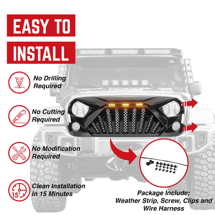 American Modified Goliath Grille Compatible with 07-18 Wrangler JK with Lights