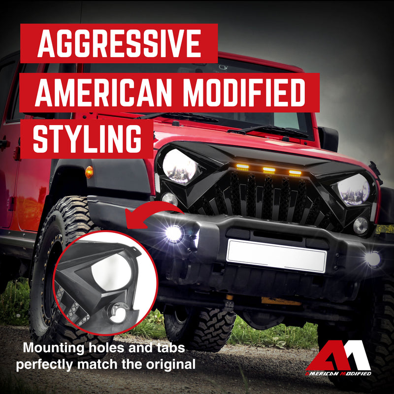 American Modified Grille Compatible with 07-18 Wrangler JK w/Lights (For Parts)