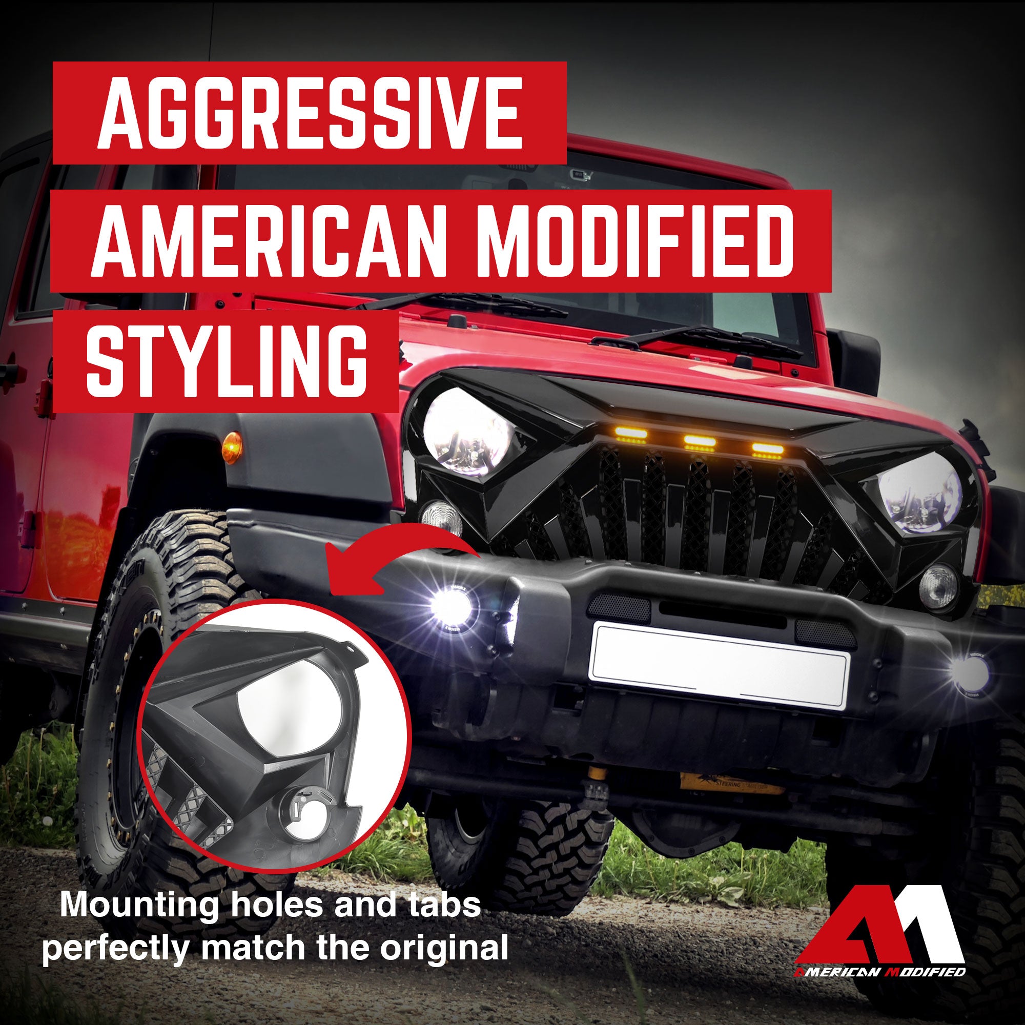 American Modified Grille Compatible with 07-18 Wrangler JK w/Lights (For Parts) - VMInnovations