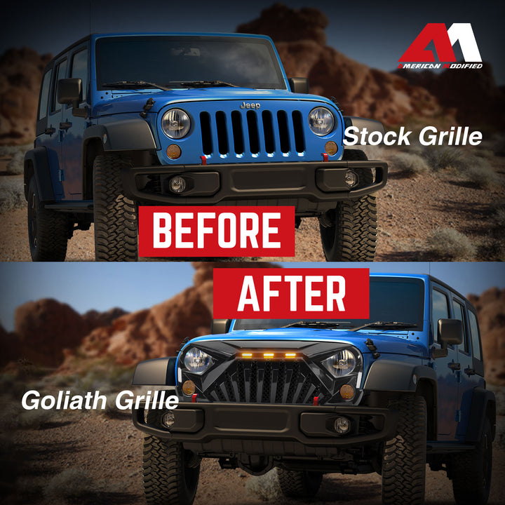 American Modified Grille Compatible with 07-18 Wrangler JK w/Lights (For Parts)