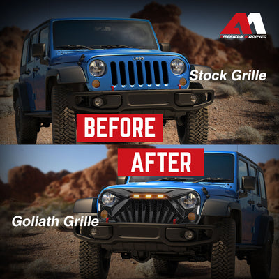 American Modified Goliath Grille Compatible with 07-18 Wrangler JK with Lights