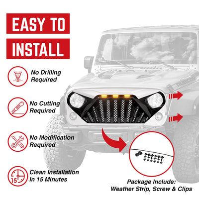 American Modified Goliath Grille Compatible with 2007-2018 Jeep Wrangler JK