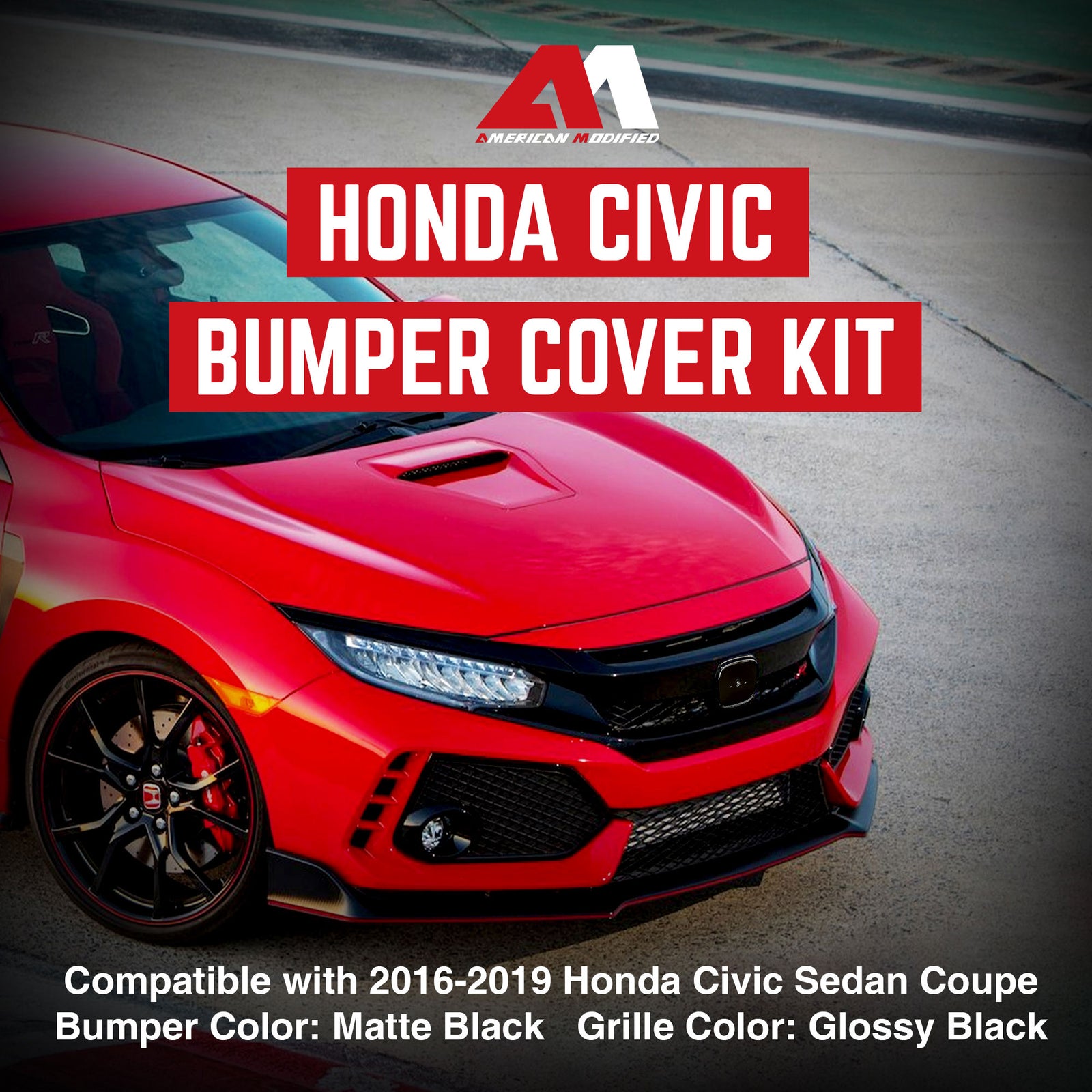 AMERICAN MODIFIED Type R Style Conversion Front Bumper for 2016-2019 Honda Civic - VMInnovations
