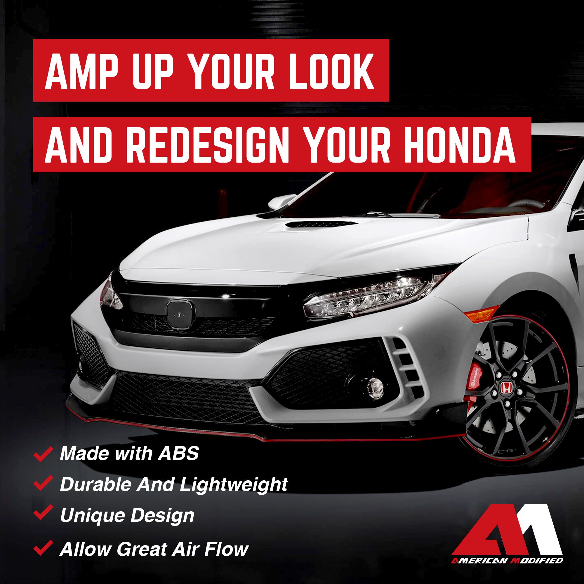 AMERICAN MODIFIED Type R Style Conversion Front Bumper for 2016-2019 Honda Civic - VMInnovations