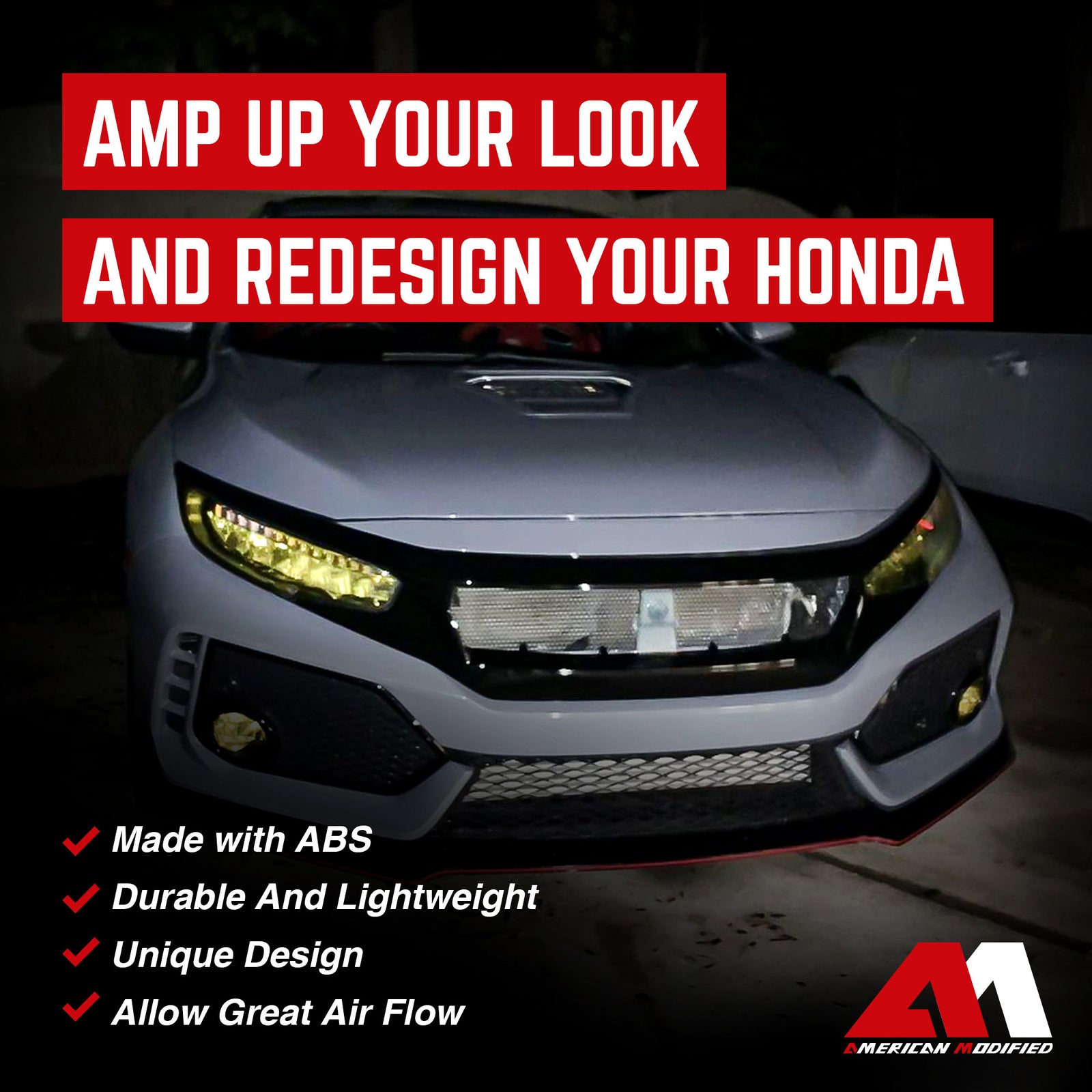 AMERICAN MODIFIED R Style Conversion Front Bumper Sport for 16-19 Honda Civic - VMInnovations