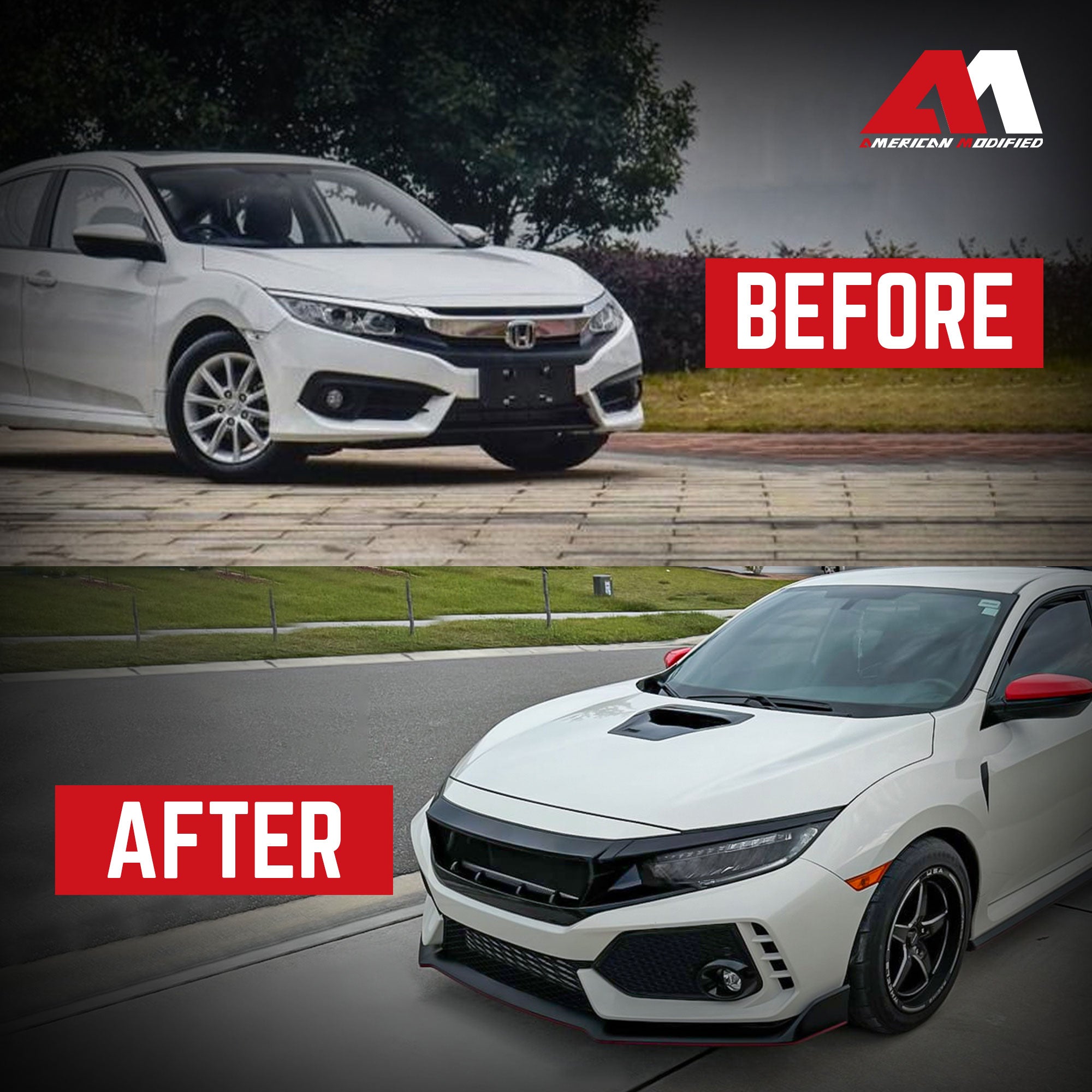 AMERICAN MODIFIED R Style Conversion Front Bumper Sport for 16-19 Honda Civic - VMInnovations