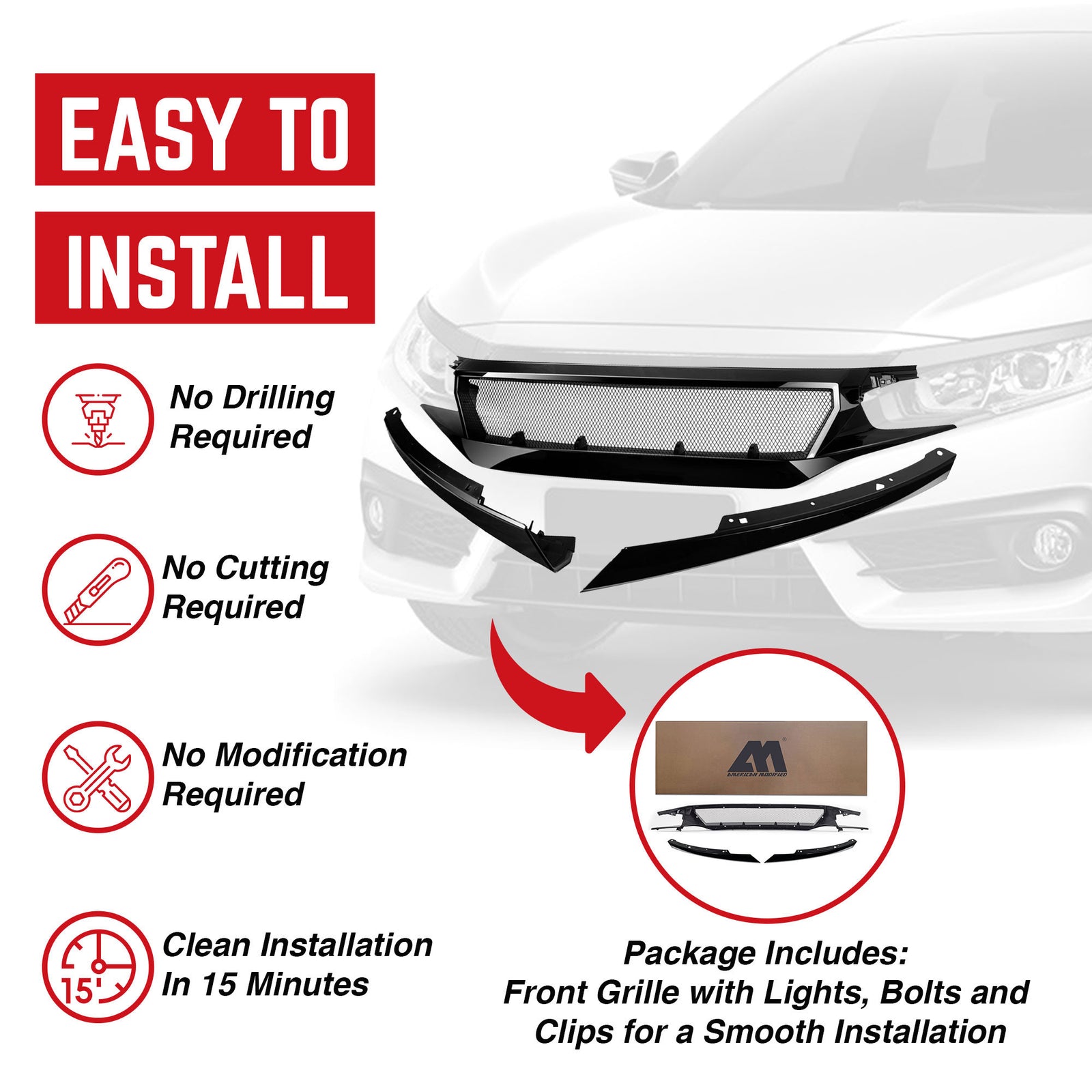 AMERICAN MODIFIED Grille for 16-21 Honda Civic/Sedan/Hatchback/FK8 (Open Box) - VMInnovations