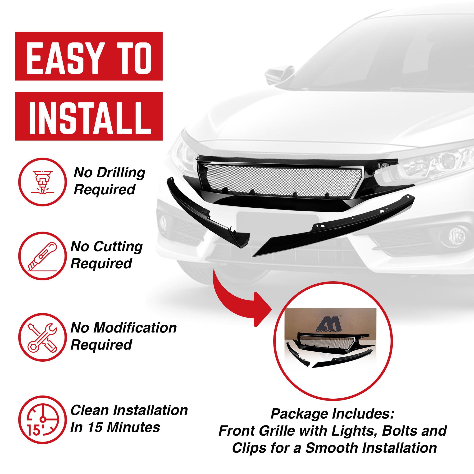AMERICAN MODIFIED Sports Grille,  '16-'21 Honda Civic/Sedan/Hatchback/FK8(Used) - VMInnovations