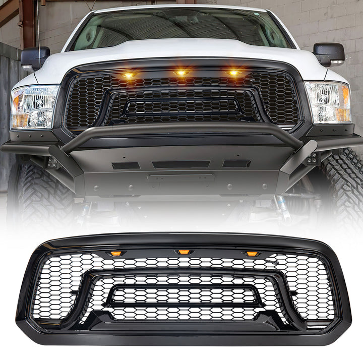 AMERICAN MODIFIED Front Armor Grille w/Amber Lights for 2013-2018 Dodge Ram 1500