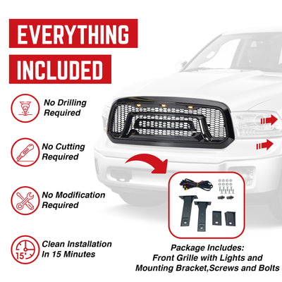 AMERICAN MODIFIED Armor Grille w/Amber Lights for 13-18 Dodge Ram 1500(Open Box) - VMInnovations