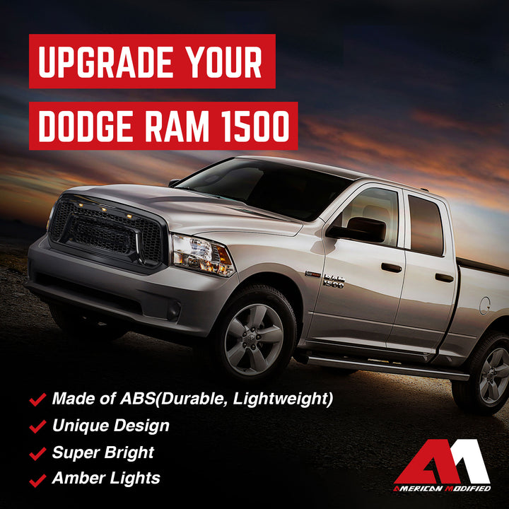 AMERICAN MODIFIED Armor Grille w/Amber Lights for 13-18 Dodge Ram 1500(Open Box)