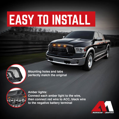 AMERICAN MODIFIED Armor Grille w/Amber Lights for 13-18 Dodge Ram 1500(Open Box) - VMInnovations