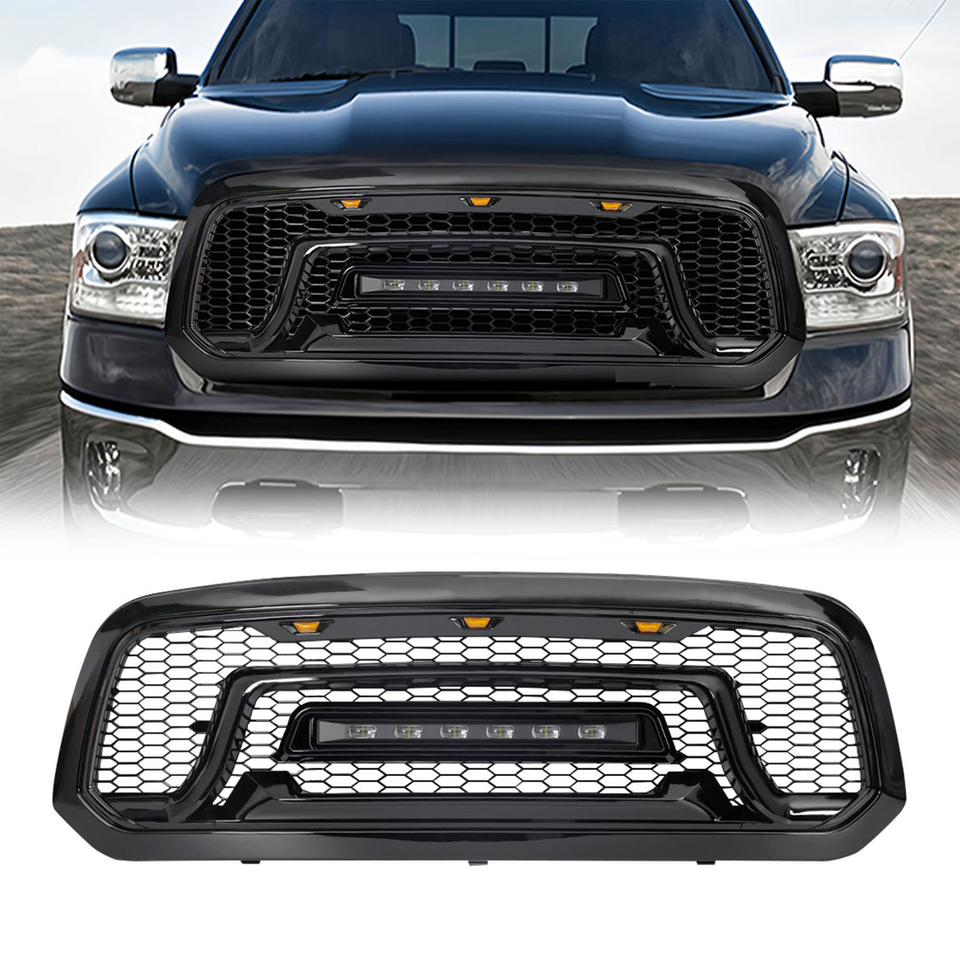 AMERICAN MODIFIED Front Armor Grille w/ Off Road Lights for 13-18 Dodge Ram 1500