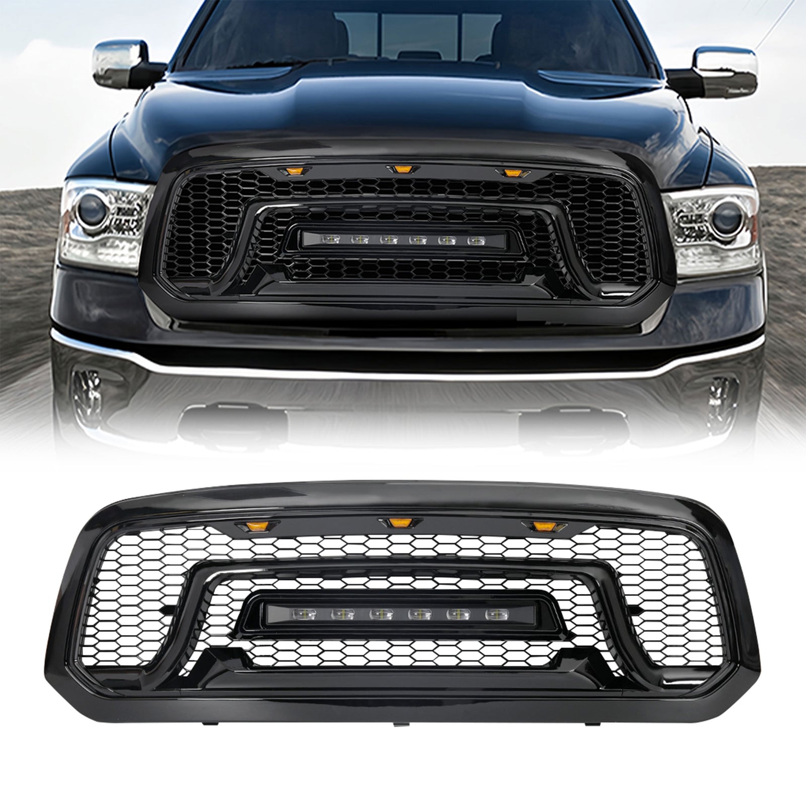 AMERICAN MODIFIED Front Armor Grille w/ Off Road Lights for 13-18 Dodge Ram 1500 - VMInnovations