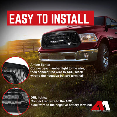 AMERICAN MODIFIED Front Grille w/Road Lights for 13-18 Dodge Ram 1500 (Open Box) - VMInnovations