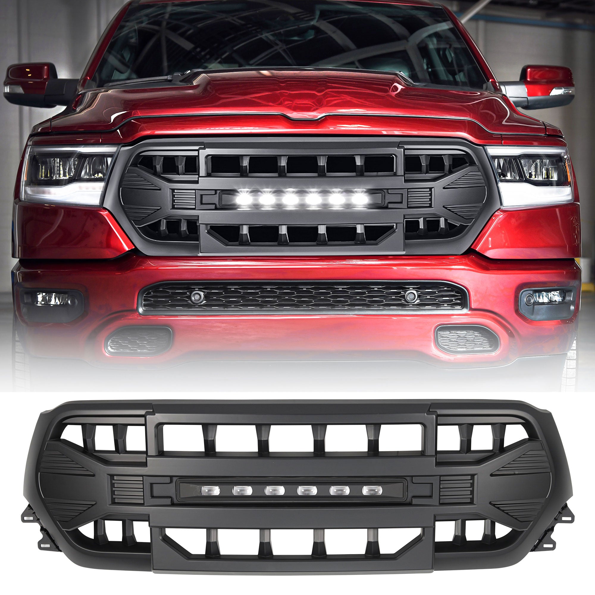 AMERICAN MODIFIED Armor Grille w/Off Road Lights for 19-24 Dodge Ram 1500 (Used)