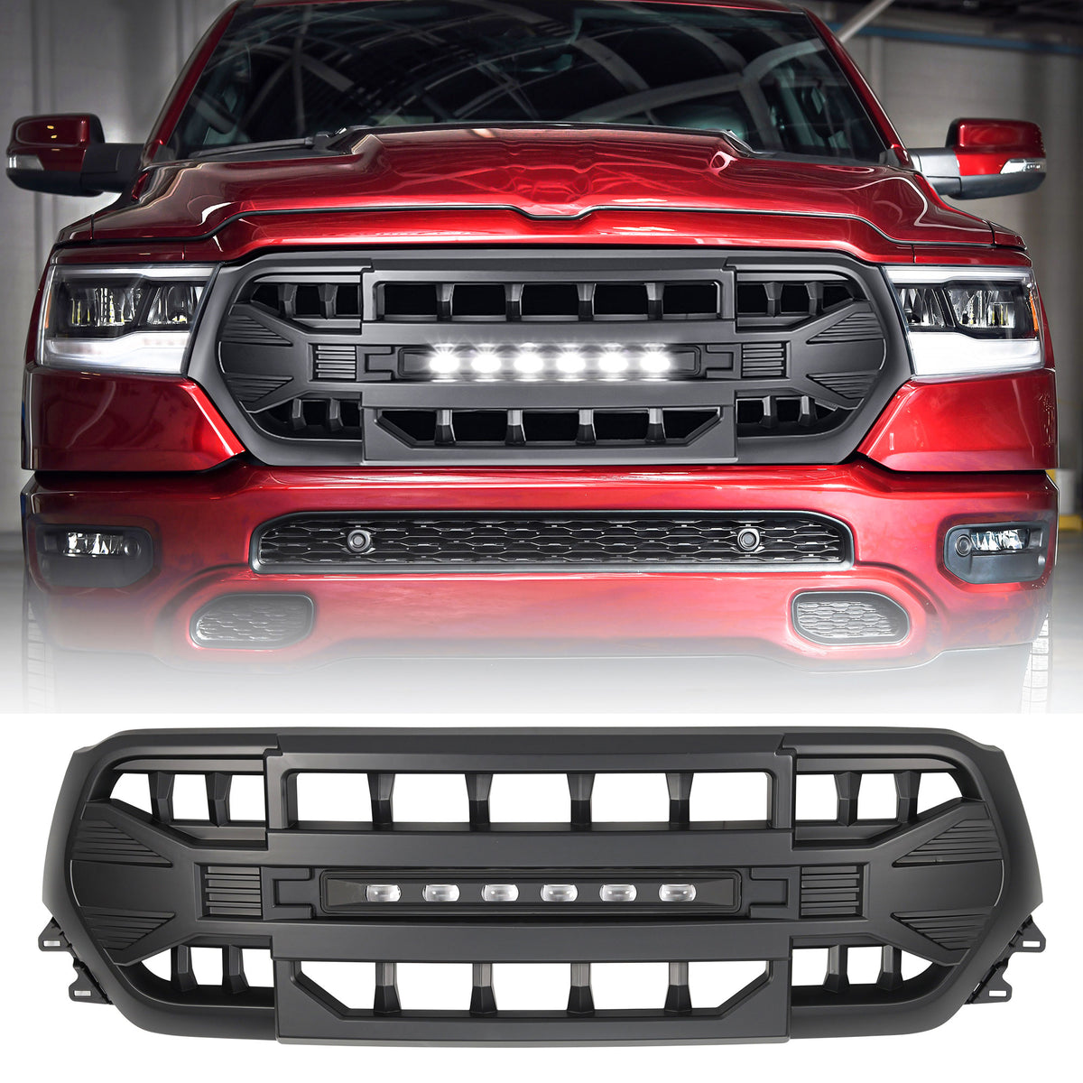 AMERICAN MODIFIED Armor Grille w/Off Road Lights for 19-24 Dodge Ram 1500 (Used) - VMInnovations