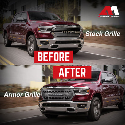 AMERICAN MODIFIED Armor Grille w/Off Road Lights for 2019 to 2024 Dodge Ram 1500