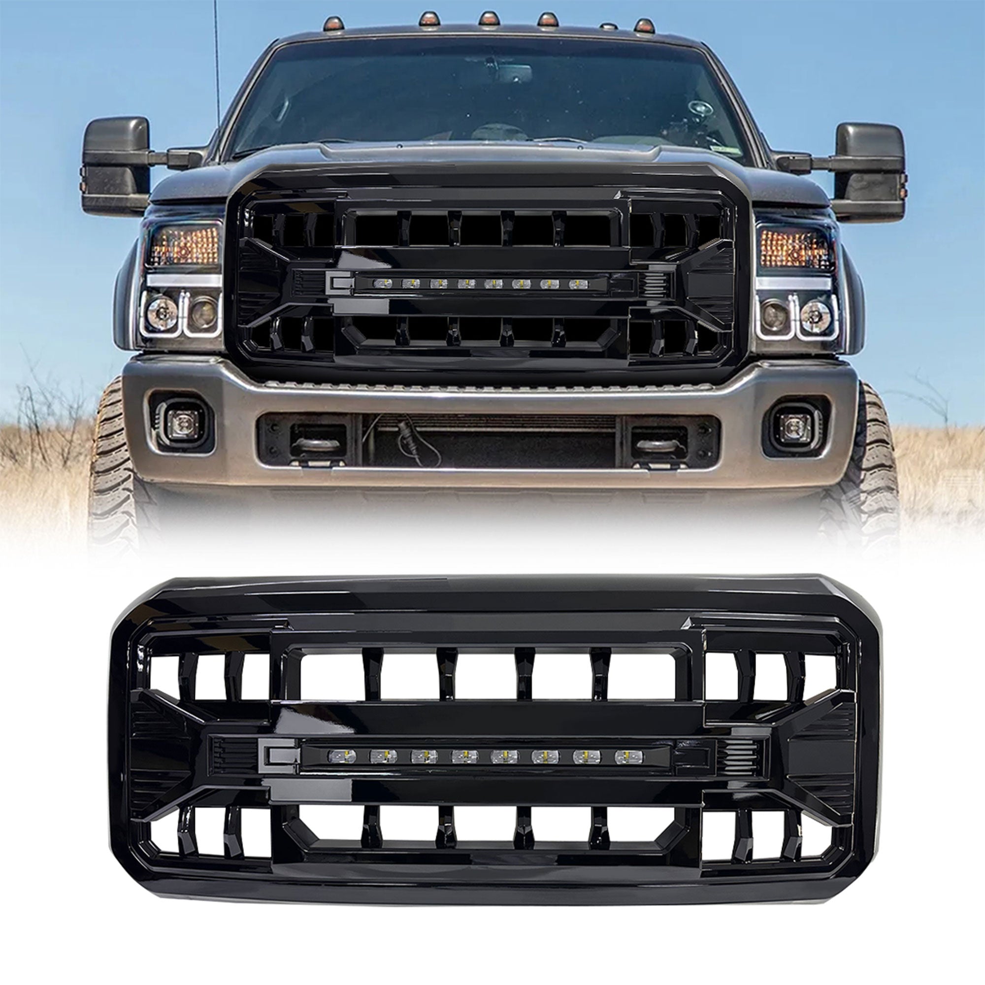AMERICAN MODIFIED Armor Grille for 2011 to 2016 Ford F250 with Off Road Lights - VMInnovations