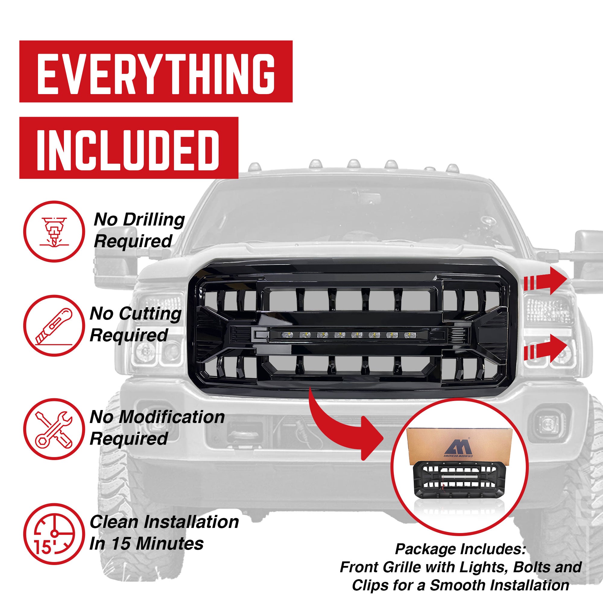 AMERICAN MODIFIED Armor Grille for '11-'16 Ford F250 w/Off Road Lights(Open Box) - VMInnovations