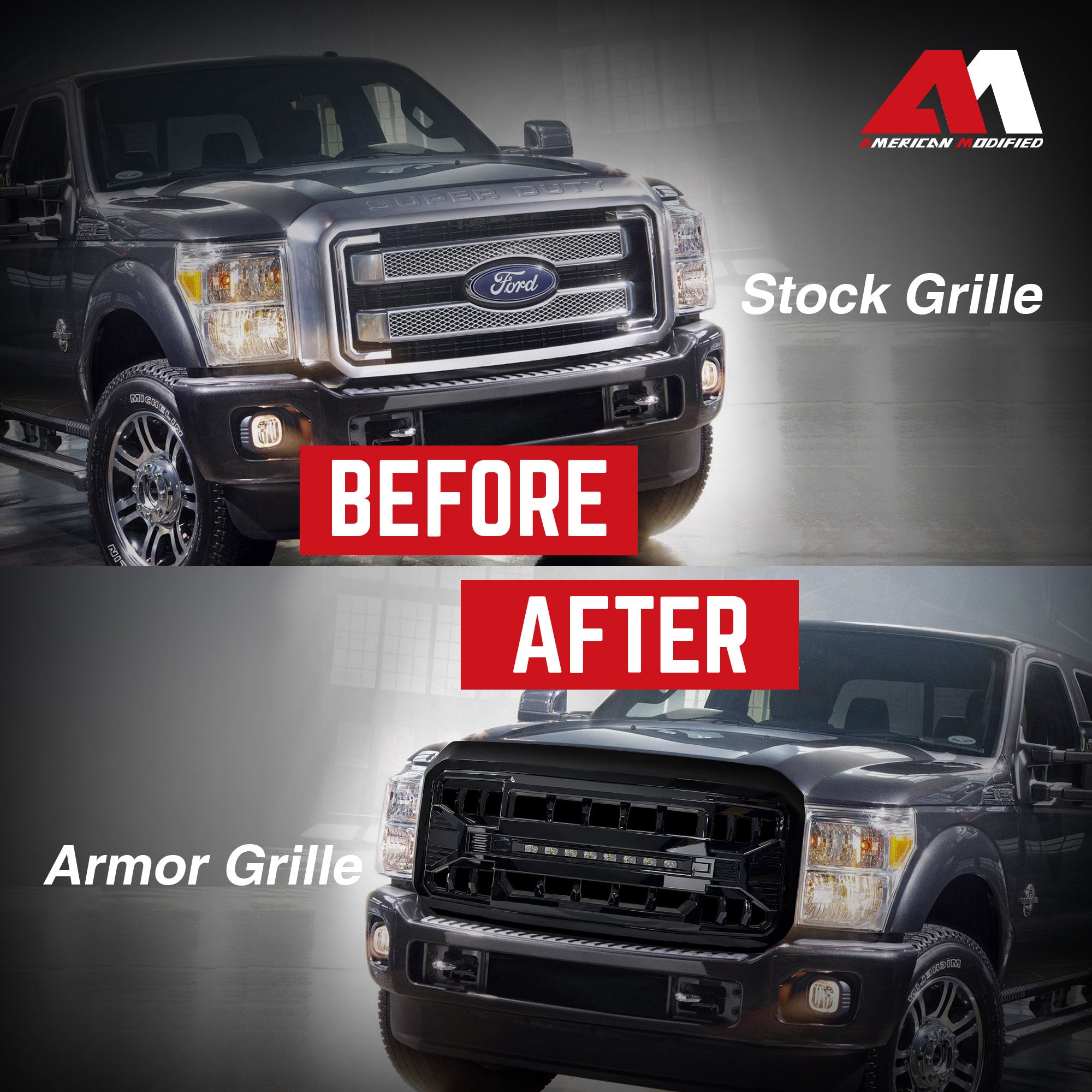 AMERICAN MODIFIED Armor Grille for '11-'16 Ford F250 w/Off Road Lights(Open Box) - VMInnovations