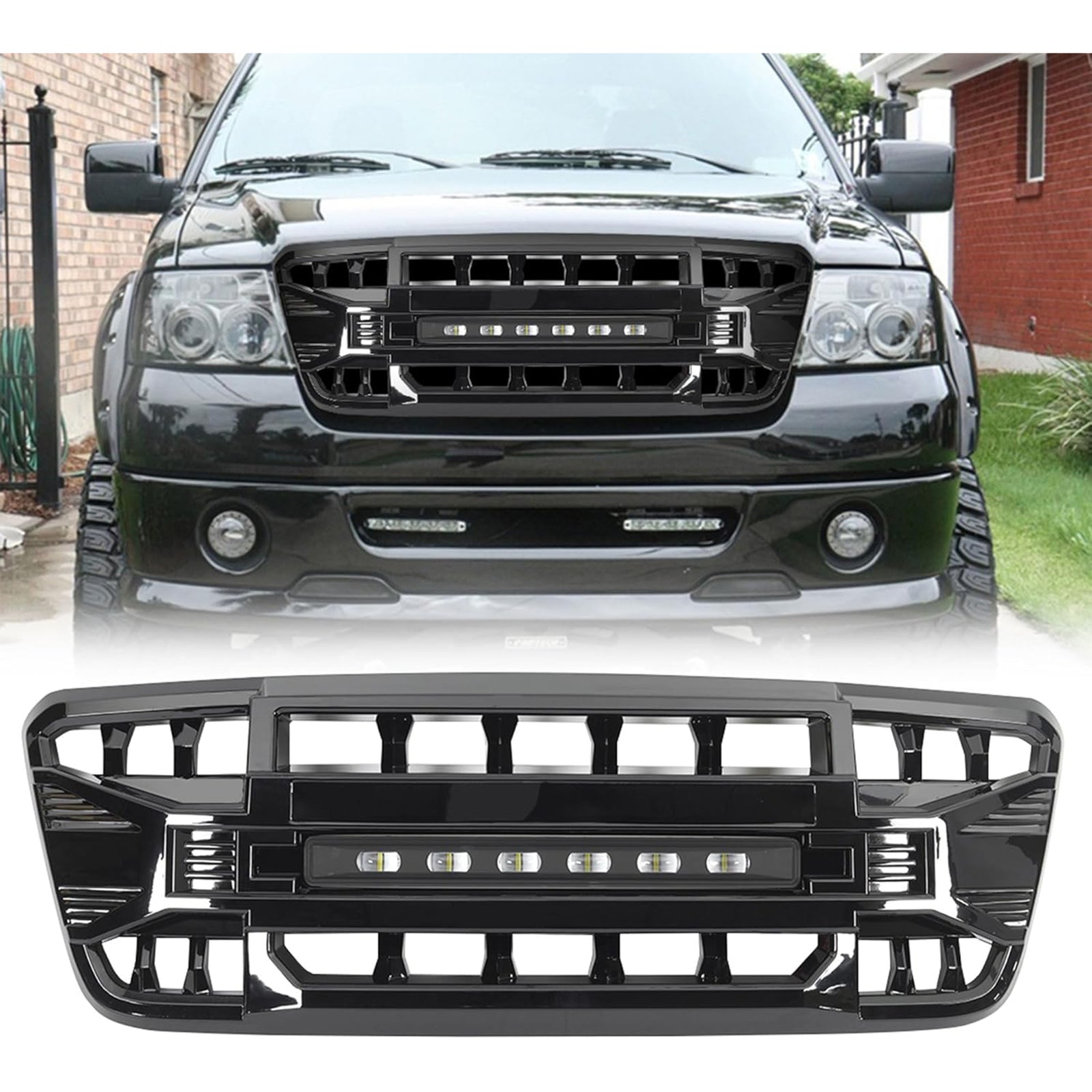 AMERICAN MODIFIED Front Grille Compatible with 2004-2008 Ford F150, Glossy Black - VMInnovations