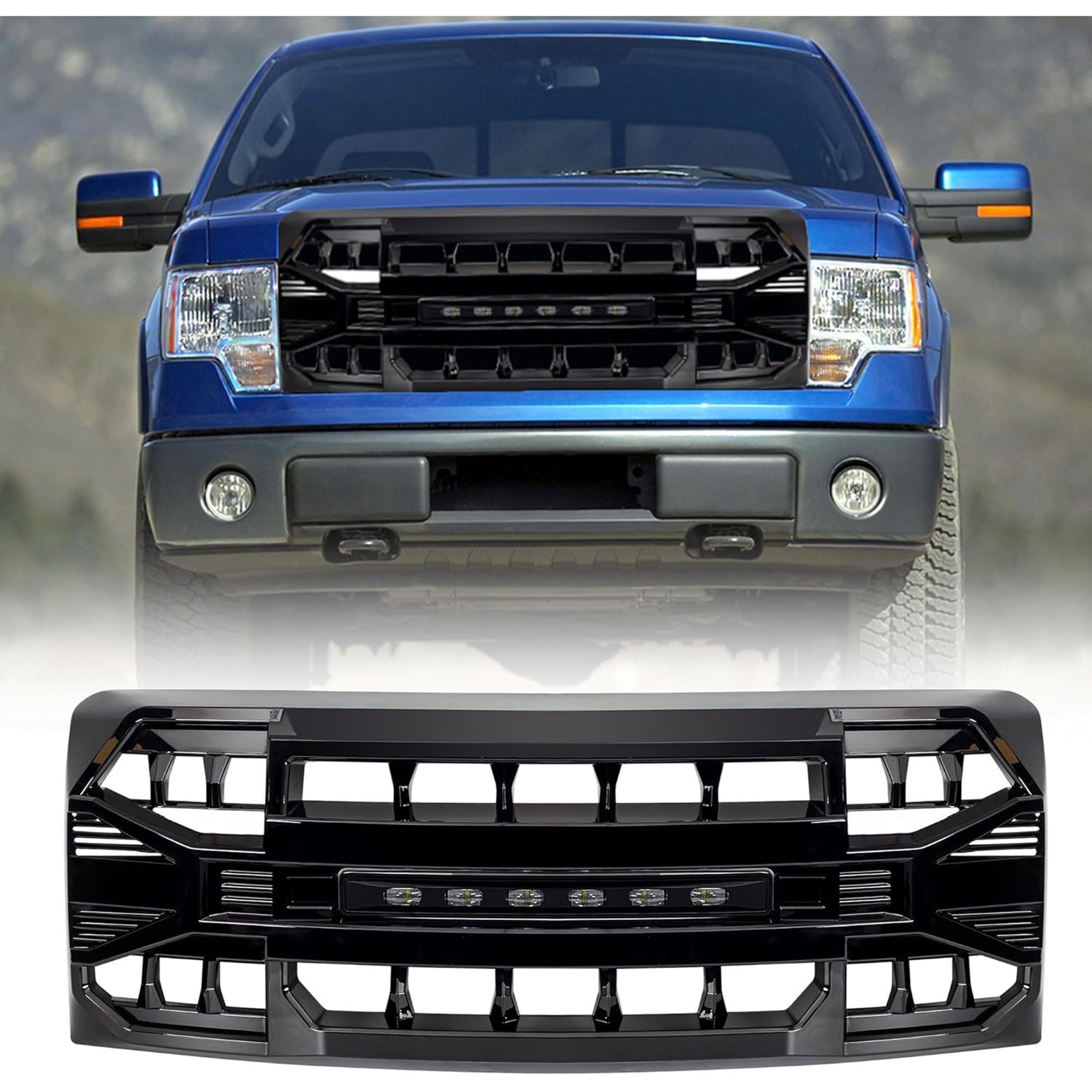 AMERICAN MODIFIED Front Armor Grille Compatible w/ 09-14 Ford F150, Glossy Black - VMInnovations