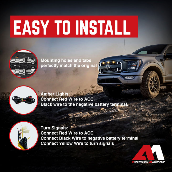 AMERICAN MODIFIED Raptor Style Mesh Grille Compatible with 2021-2023 Ford F150