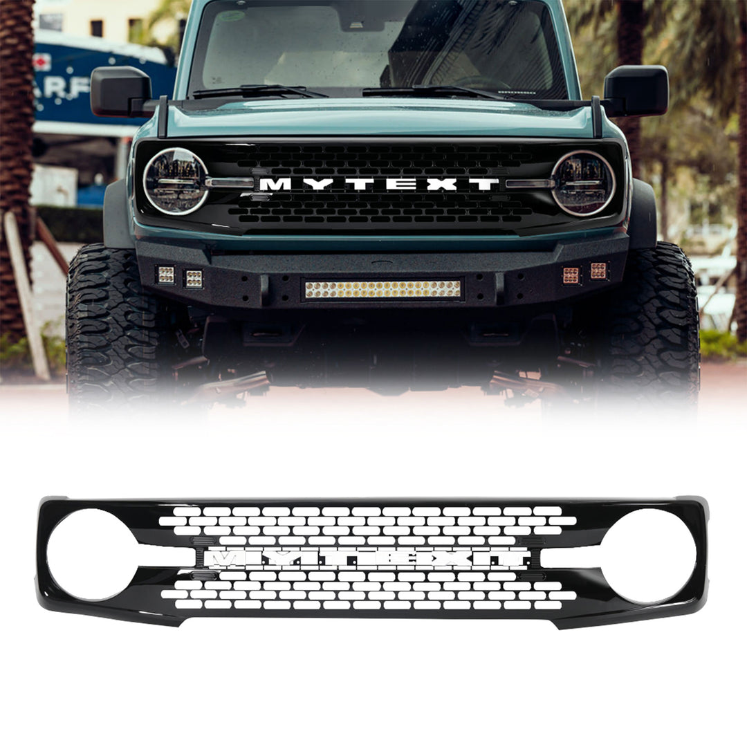 AMERICAN MODIFIED Armor Grille w/DIY Letters for 21-23 Ford Bronco, Glossy Black