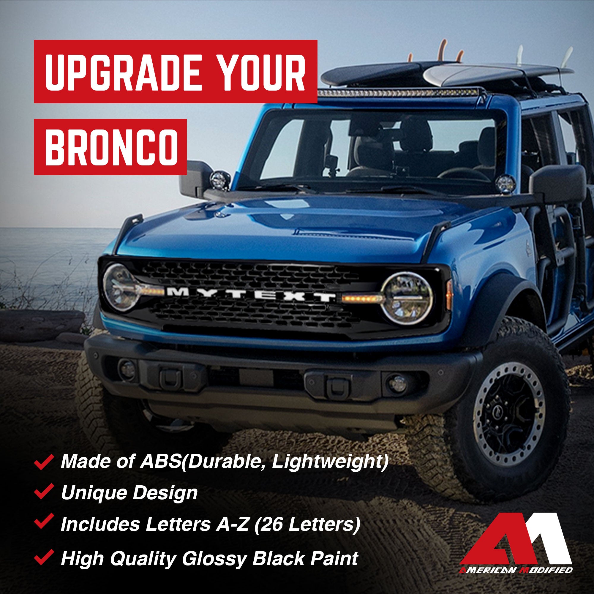 AMERICAN MODIFIED w/DIY Letters for 21-23 Ford Bronco, Glossy Black (For Parts) - VMInnovations