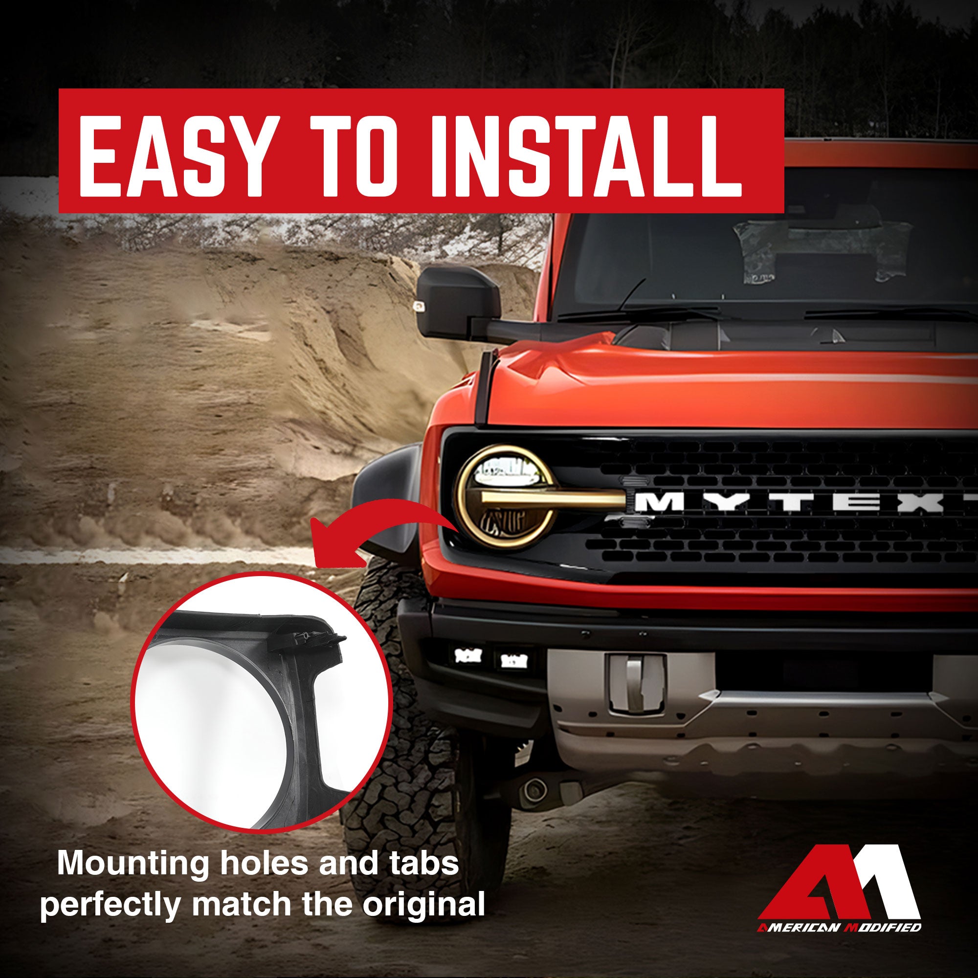 AMERICAN MODIFIED Grille w/DIY Letters for 21-23 Ford Bronco, Black (Open Box) - VMInnovations