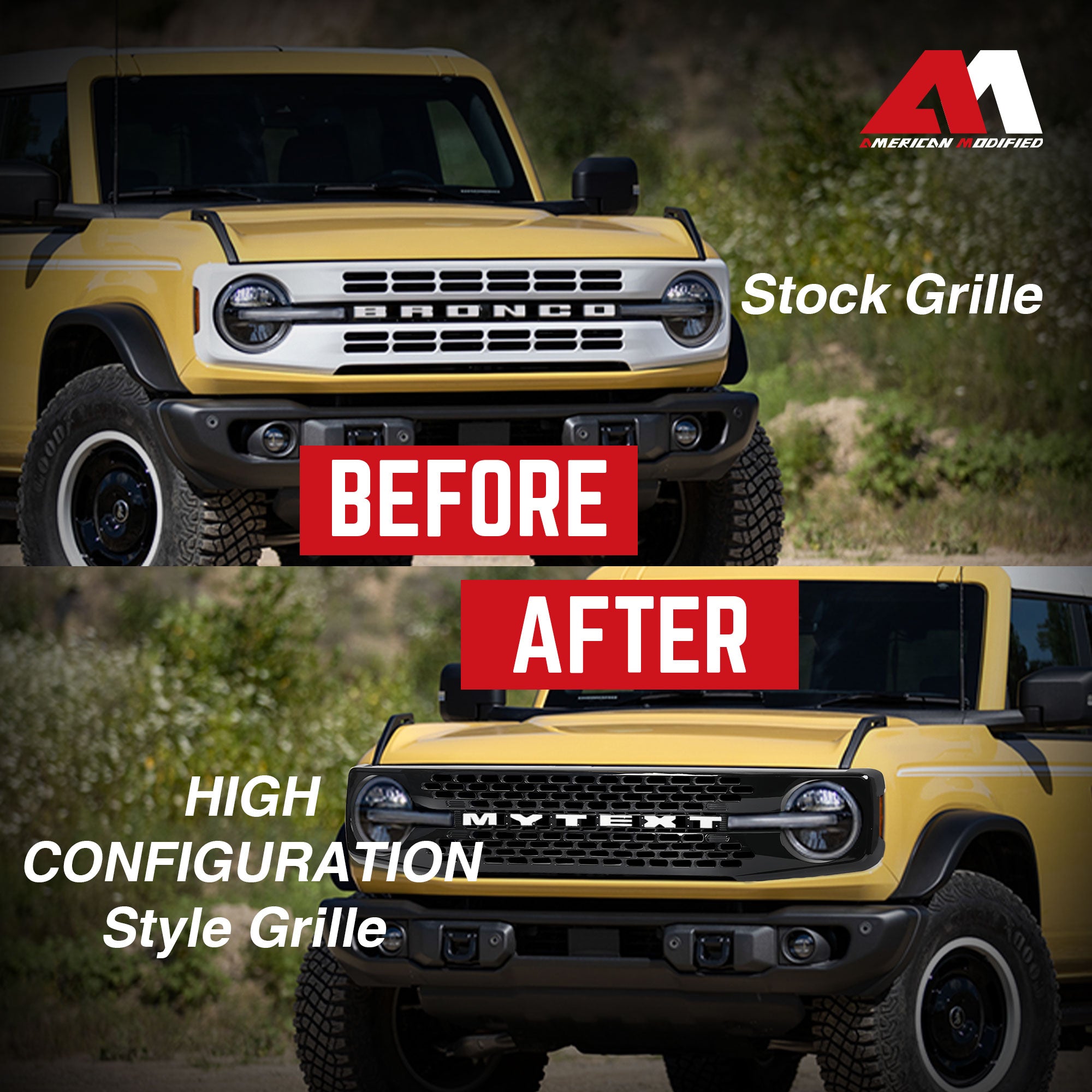 AMERICAN MODIFIED w/DIY Letters for 21-23 Ford Bronco, Glossy Black (For Parts) - VMInnovations