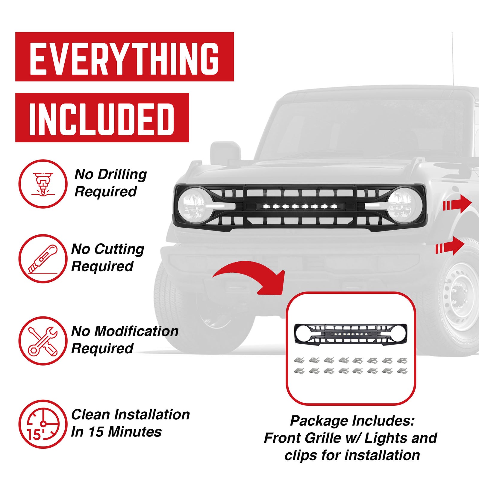 AMERICAN MODIFIED Armor Grille for 21-24 Ford Bronco with Off-Road Lights (Used) - VMInnovations