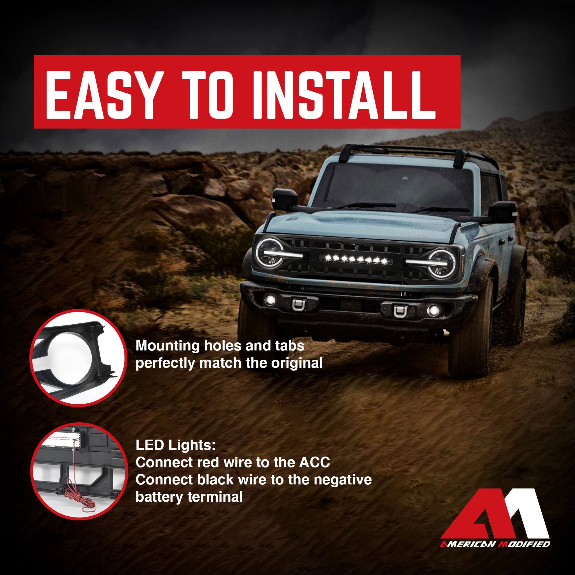 AMERICAN MODIFIED Armor Grille for 2021-2024 Ford Bronco with Off-Road Lights