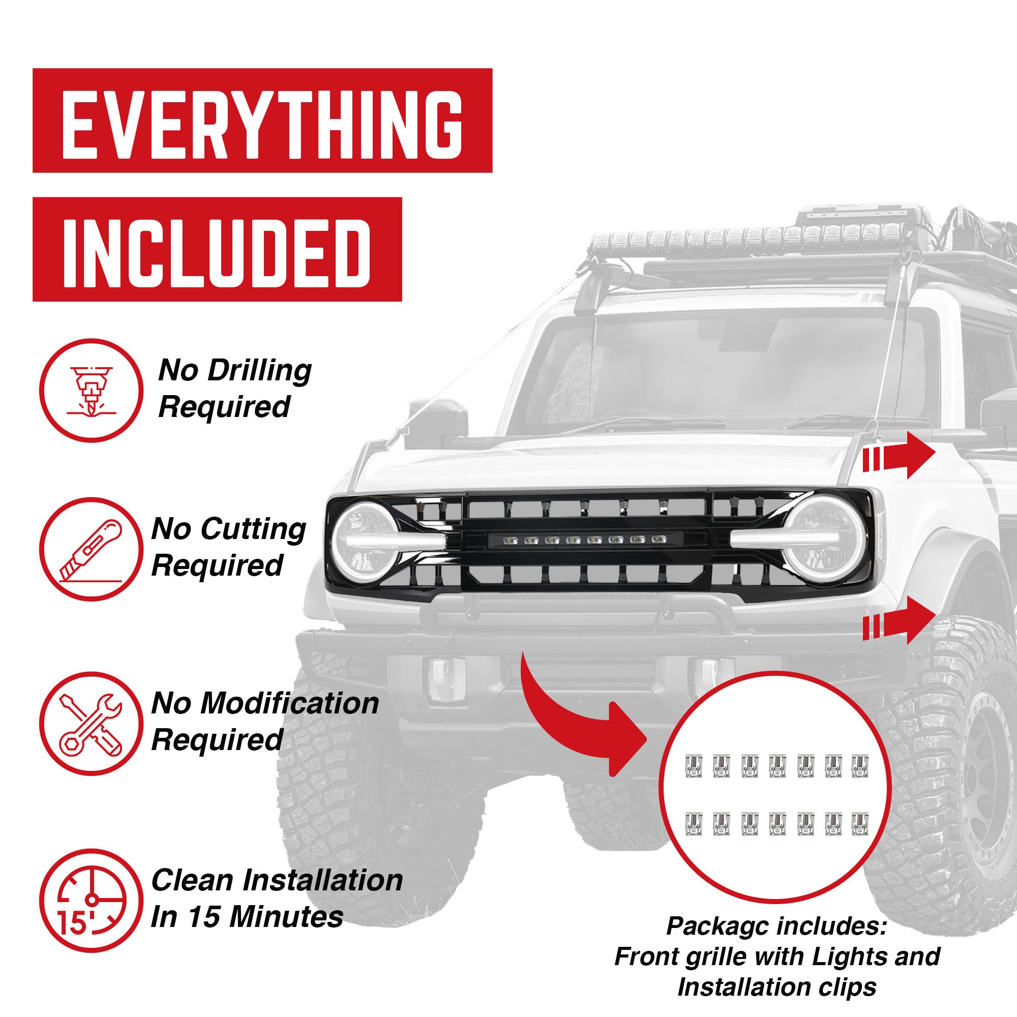 AMERICAN MODIFIED Grille for 2021 to 2023 Ford Bronco w/Off Road Lights (Used) - VMInnovations