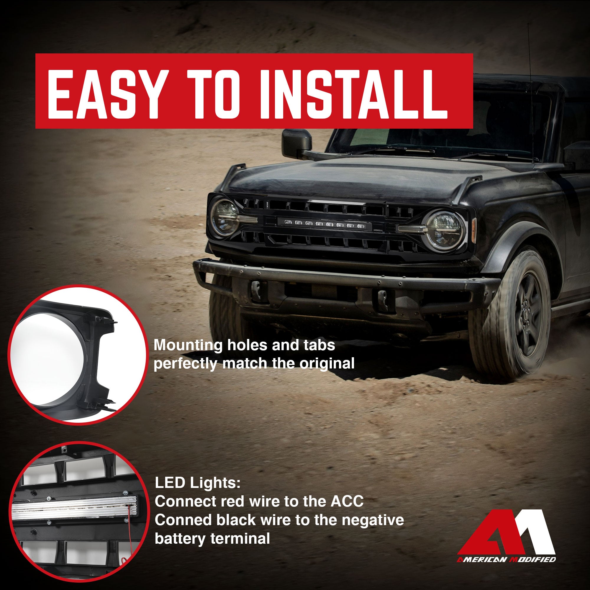 AMERICAN MODIFIED Grille for 2021 to 2023 Ford Bronco w/Off Road Lights (Used) - VMInnovations