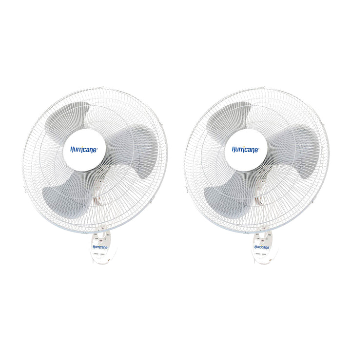 Hurricane Supreme 18 Inch 90 Degree Oscillating 3 Speed Wall Fan, White (2 Pack)