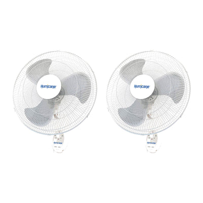 Hurricane Supreme 18 Inch 90 Degree Oscillating 3 Speed Wall Fan, White (2 Pack)