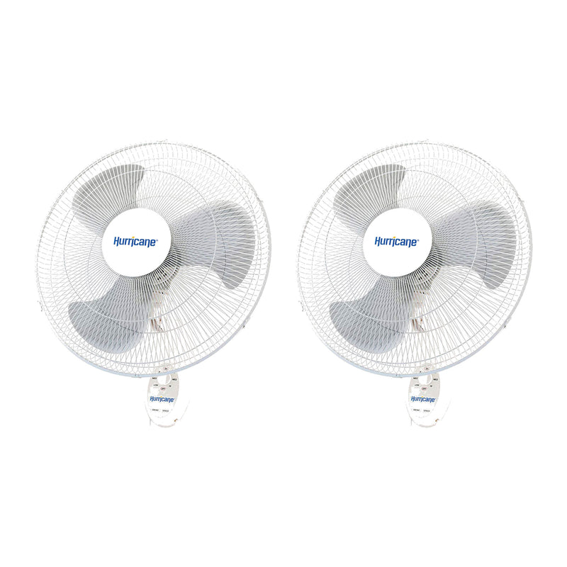 Hurricane Supreme 18 Inch 90 Degree Oscillating 3 Speed Wall Fan, White (2 Pack)