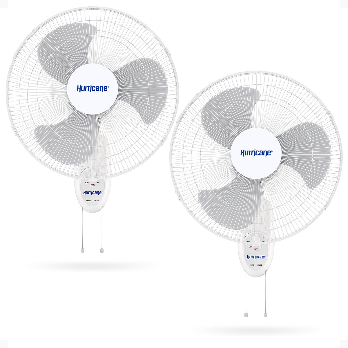 Hurricane Supreme 18 Inch 90 Degree Oscillating 3 Speed Wall Fan, White (2 Pack)